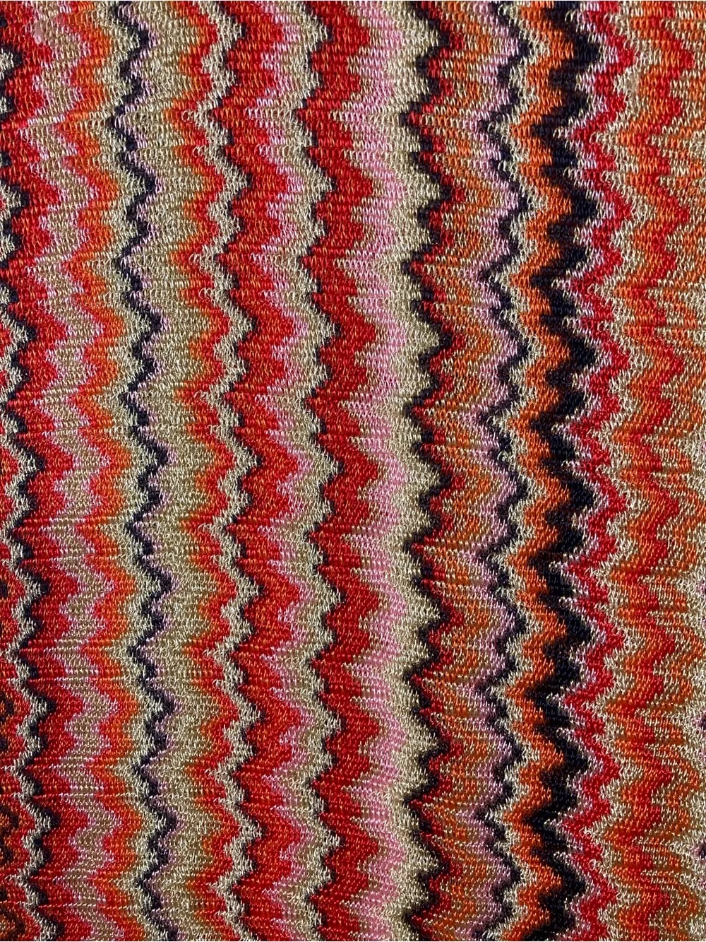 MISSONI Scarf 12.5”x76”ITALY Chevron ZigZag Silver-Lyrics Fringe Knit Multicolor